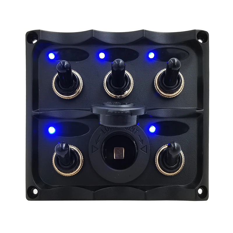 

5 Gang Marine Toggle Rocker Switch Panel 12V Cigarette Lighter Power Socket With Fuse Holder For Boat Yatch Vessels
