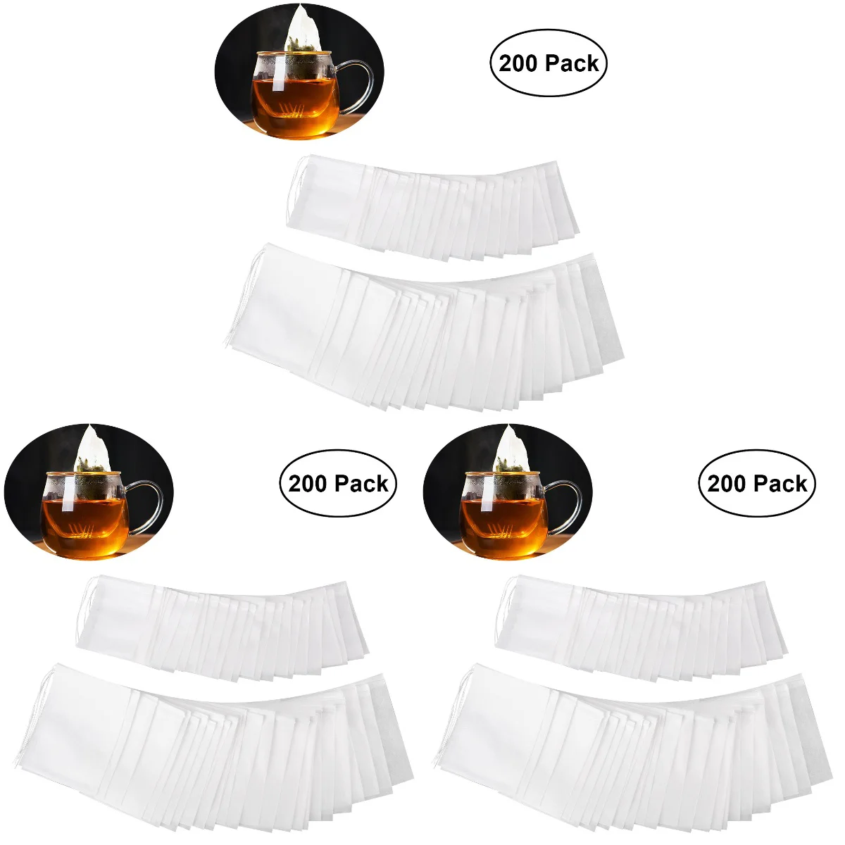 

OUNONA Pack of 200 Filter Paper Empty Tea Bags Drawstring Tea Bags for Powder Loose Leaf Tea
