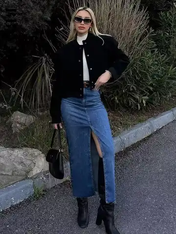 Denim Long Skirts for Women Blue Mid Waist Skirts Woman Fashion 2023 Fashion Split Maxi Skirt Women Spring New Skirt Chic Female