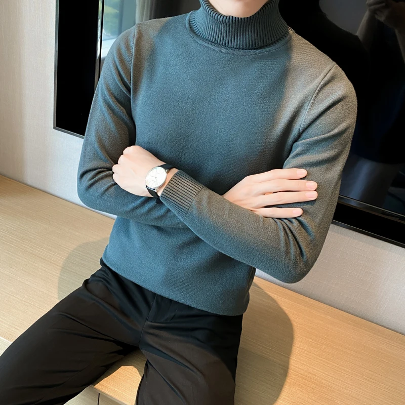 

Мужской Однотонный свитер с высоким воротником и длинными рукавами