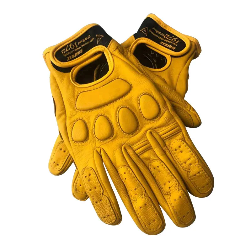 Retro Sheepskin Breathable Leather Motorcycle Gloves Racing Gloves Men's Motocross Winter&Summer Gloves Full/Half-finger Gloves