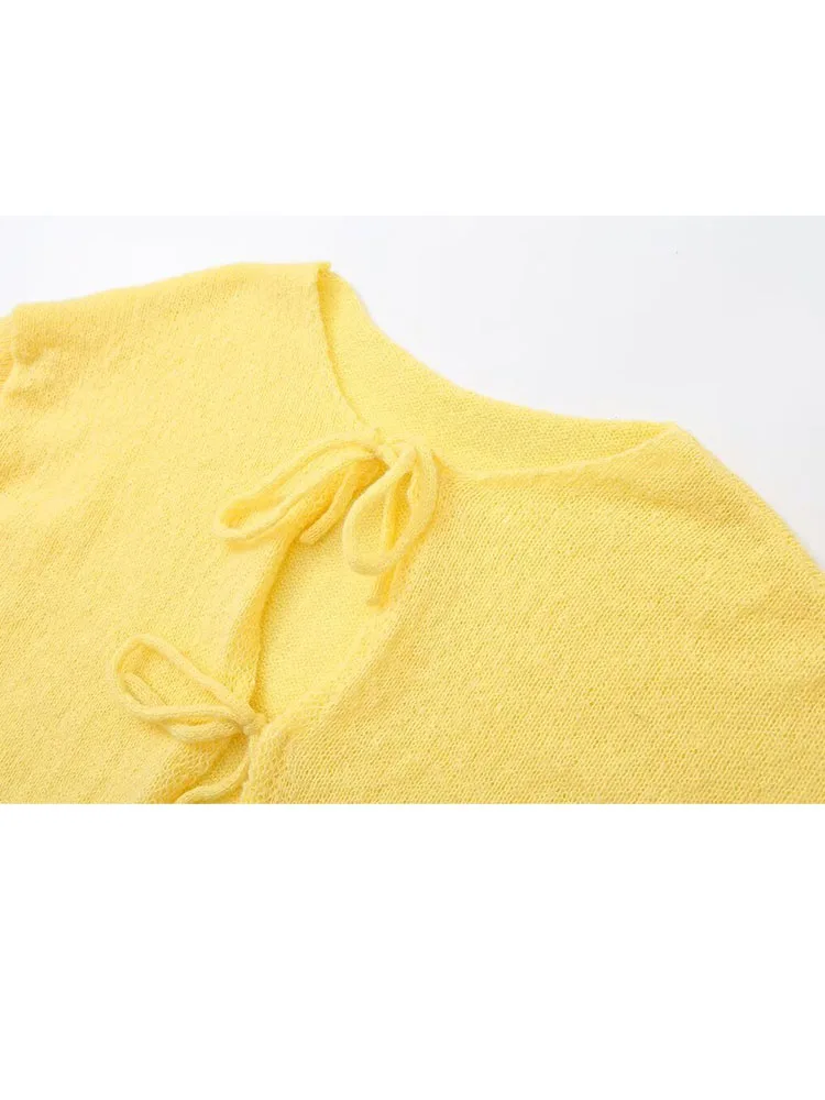 Женский осенний кардиган HH TRAF с круглым вырезом и рукавами-лепестками