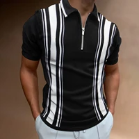 men polo men shirt short sleeve polo stripe slim polo shirt casual zip turn down collar male tops summer clothing streetwear