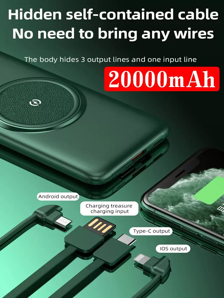 

2023New 20000mAh Wireless Charging Mobile Power Bank Portable Charging Digital Display External Battery 4 USB Mobile Power Bank