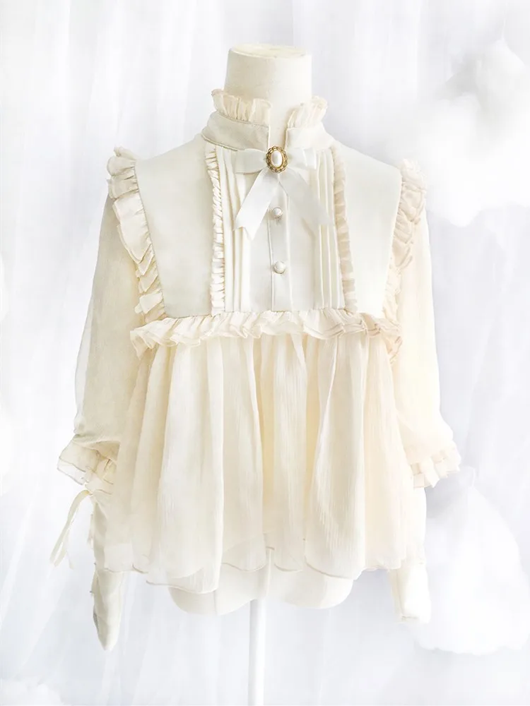 Женская шифоновая рубашка в стиле ретро винтажном блузка на шнуровке с оборками