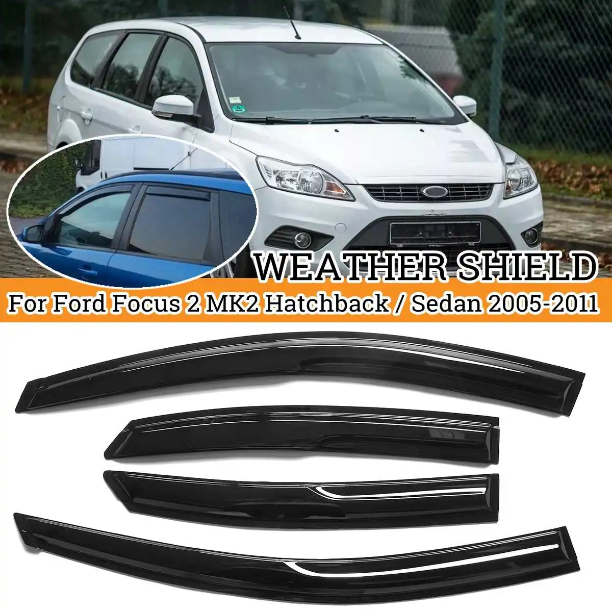 

High Qualiuty Car Side Window Deflector Visor Vent For Ford Focus 2 MK2 Hatchback Sedan 2005-2011 Awnings Shelters Protector