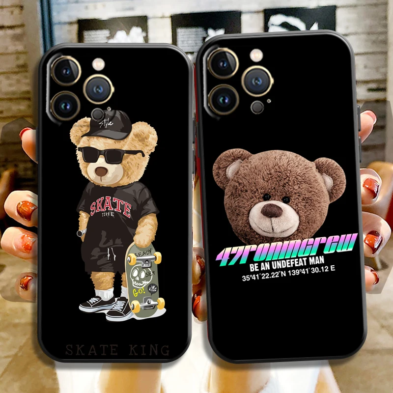 

Cute Bear Fashion Brand For Apple iPhone 13 12 11 Pro 13 12 Mini X XR XS Max 5 5s 6 6S 7 8 Plus SE2020 Phone Case Black Funda
