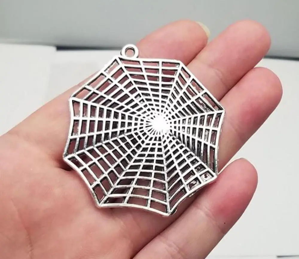

3pcs/lot--57x53mm Antique Silver Plated Spider Cobweb Charms Halloween Pendants DIY Necklace Supplies Jewelry Making Accessories