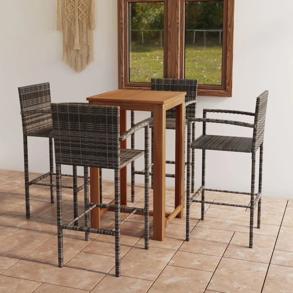 

5 Piece Garden Bar Set,Patio Table and Chair Set, Grey