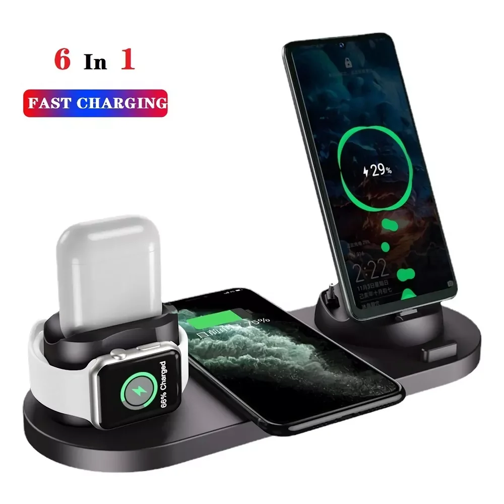 

NEW2023 15W Fast Wireless Charger 6 in 1 Qi Charging Dock Station for XIAOMI iPhone 13 12 11 XS MAX XR 8 Watch 6 5 4 3 Pro