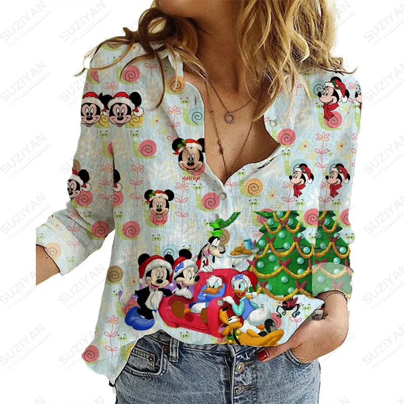 

Disney ChristmasLoose Female Shirt Tops2022 New Design Chains Print Loose Casual Office Shirts Spring And Autumn New Long Sleeve