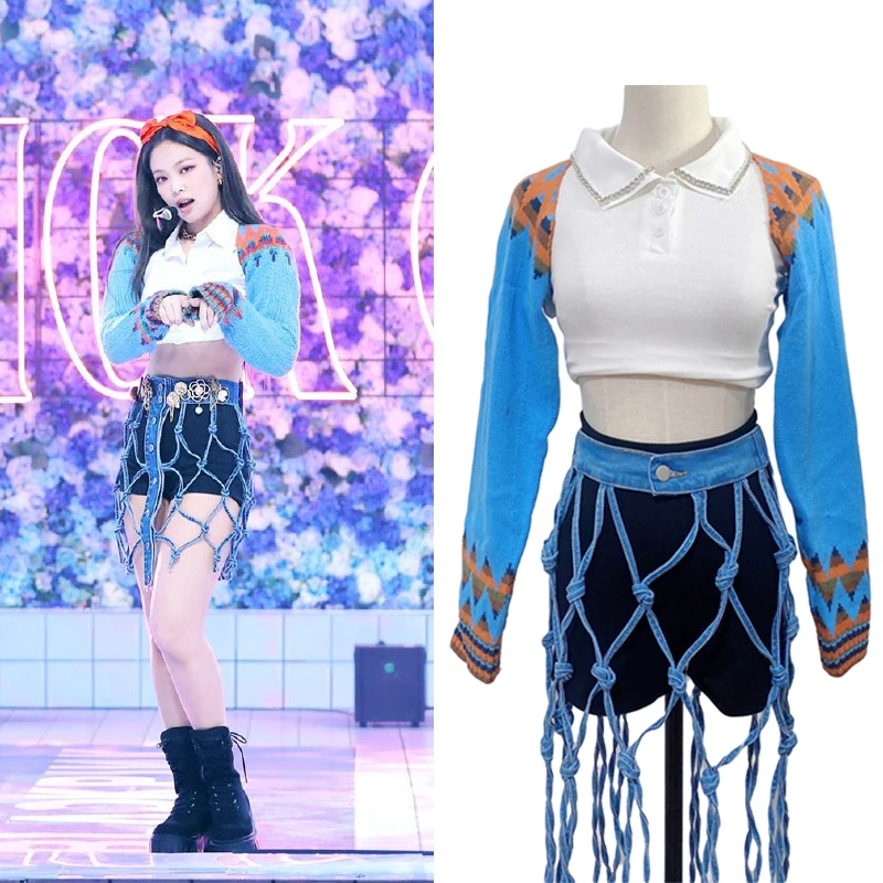 

Корейская сценическая одежда K-pop, женские наряды Дженни для концерта, танцор, джаза, одежда в Корейском стиле, одежда в стиле хип-хоп, наряды ...