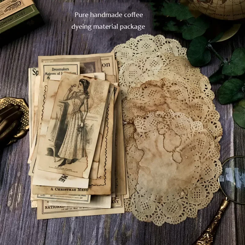

Coffee Dyed Lace Material Background Journal Decoration Label Bill Postmark Page Paper DIY Scrapbooking Craft Paper