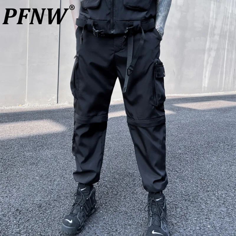 

PFNW Spring Autumn New Men's Trendy Wearproof Overalls Fashion Leisure Darkwear Elastic Waist Anti-wrinkle Cargo Pants 12A8147