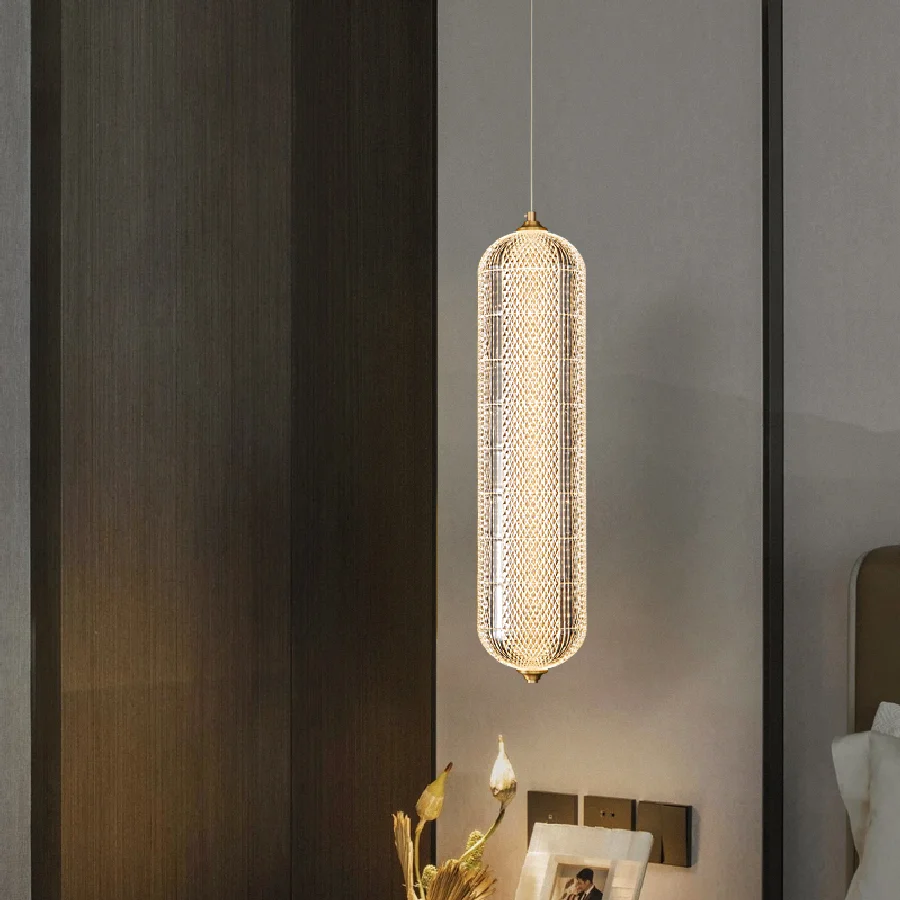 

Modern Copper LED Chandelier Indoor Decor Column Hanging Lamp Living Room Bedroom Long Strip Light Bar Restaurant Pendant Lamp