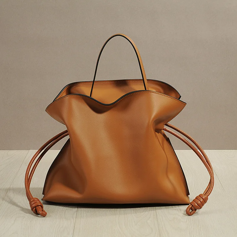 

New Luojia soft cowhide drawstring Fu bag bucket bag size single shoulder bag crossbody handbag ladies bag all the tide