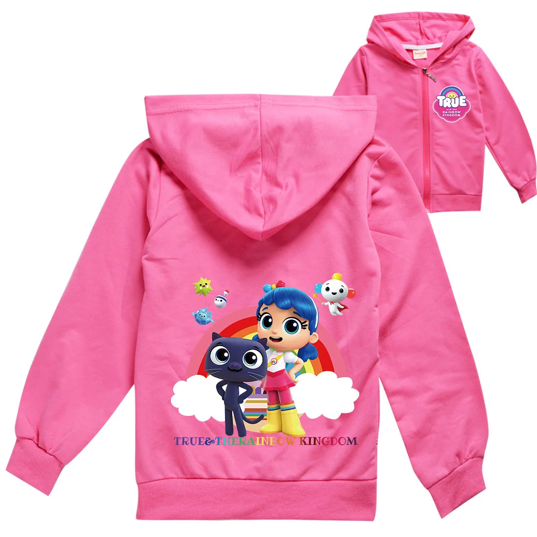 

Lovely True and The Anime Rainbow Kingdom Clothes Kids Pink Jacket with Hooded and Zipper Top Boys Sweatshirt Girls Casual Coats
