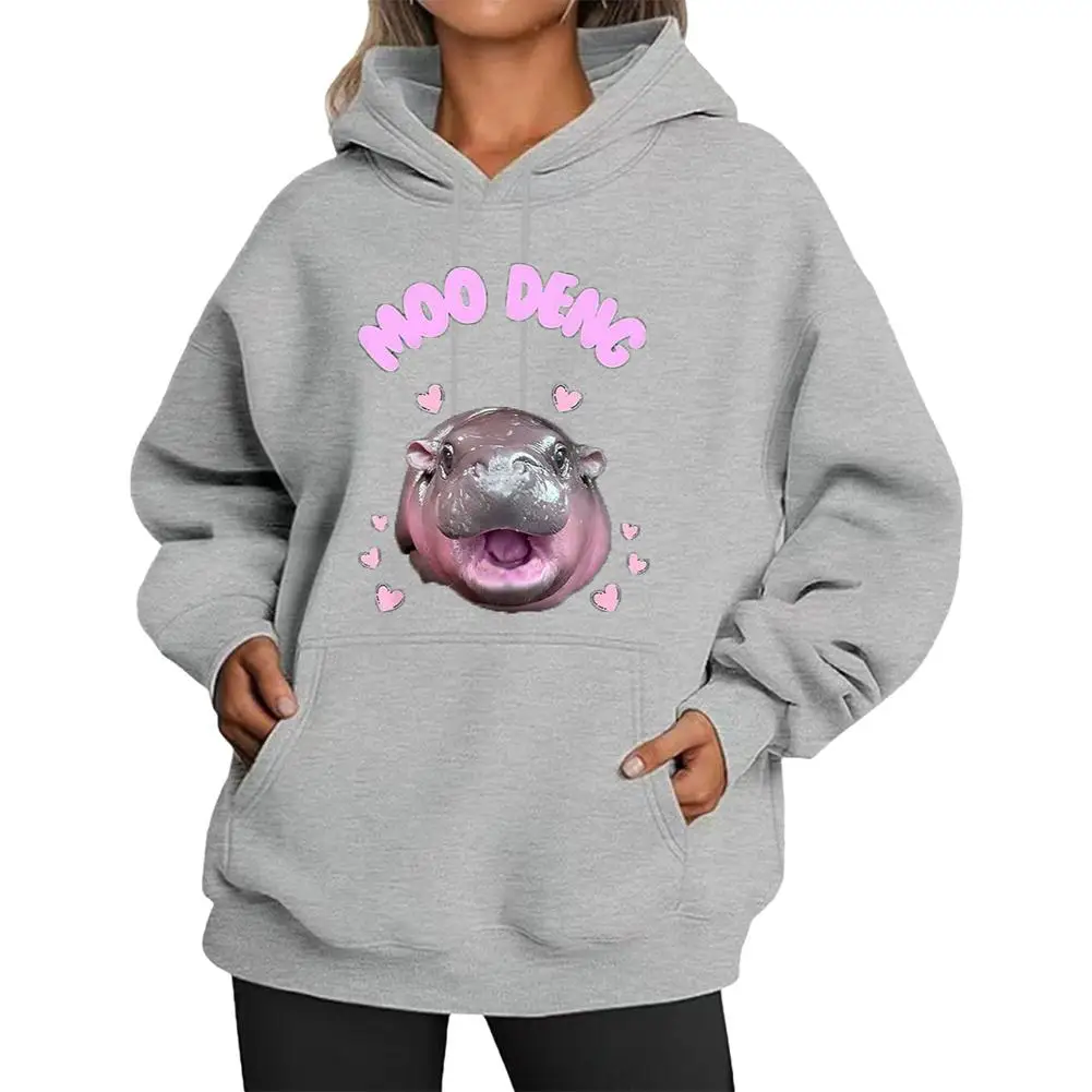 Толстовка Moo Deng свитер в стиле аниме толстовки для пар милая футболка с героями