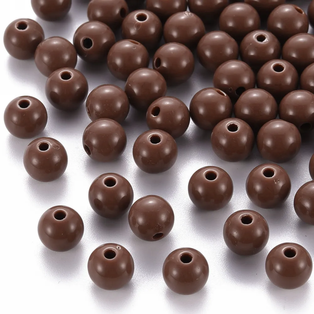 

200PCS Opaque Acrylic Beads Round Sienna 8x7mm Hole: 2mm
