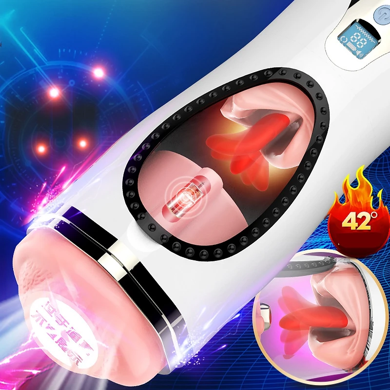 Automatic Male Masturbator Cup Double Tongue Vagina Pocket Pussy Sex Toy for Men Deep Throat Oral Licking Sucking Penis Massage
