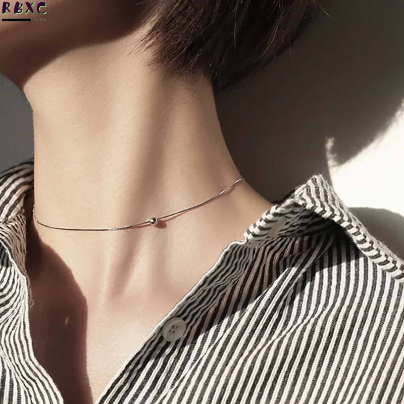 

RXBC Sterling Silver Necklace 2022 new women's clavicle chain short neck chain simple minority cool wind ins small round beads