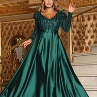 2021 plus size mother of the bride dress autumn long sleeved v neck ball gown ladies fashion full length requins robe de soiree