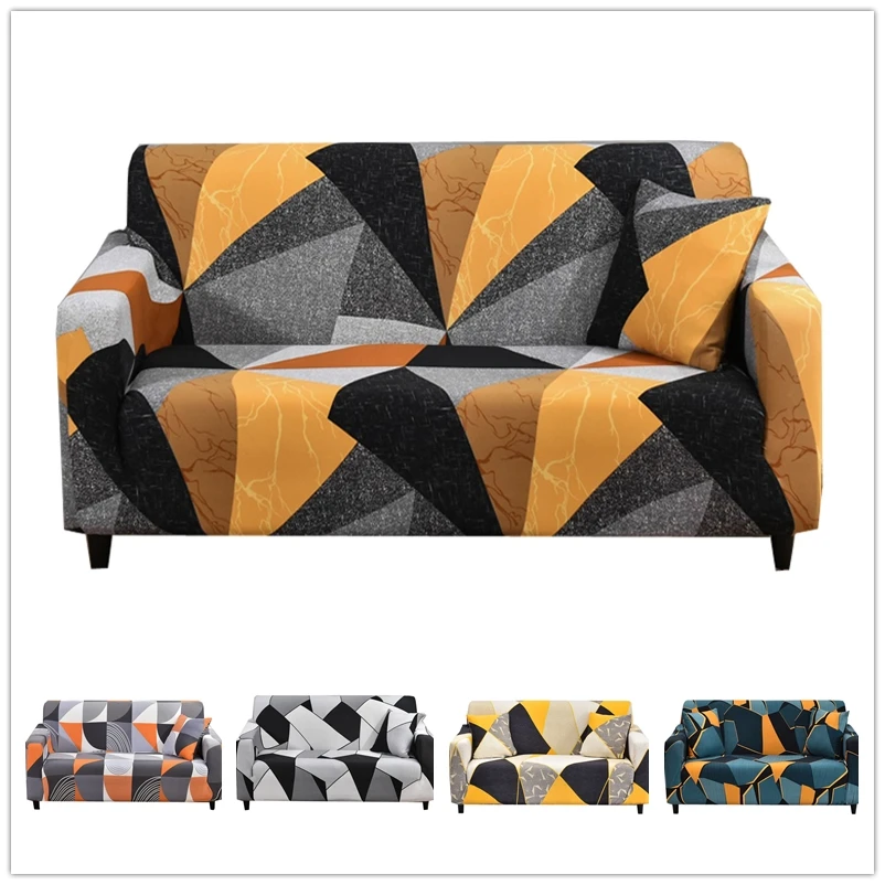 

Geometry Print Stretch Sofa Cover Elastic All-inclusive Sectional L-shape Couch Cover for Living Room Furniture Protector