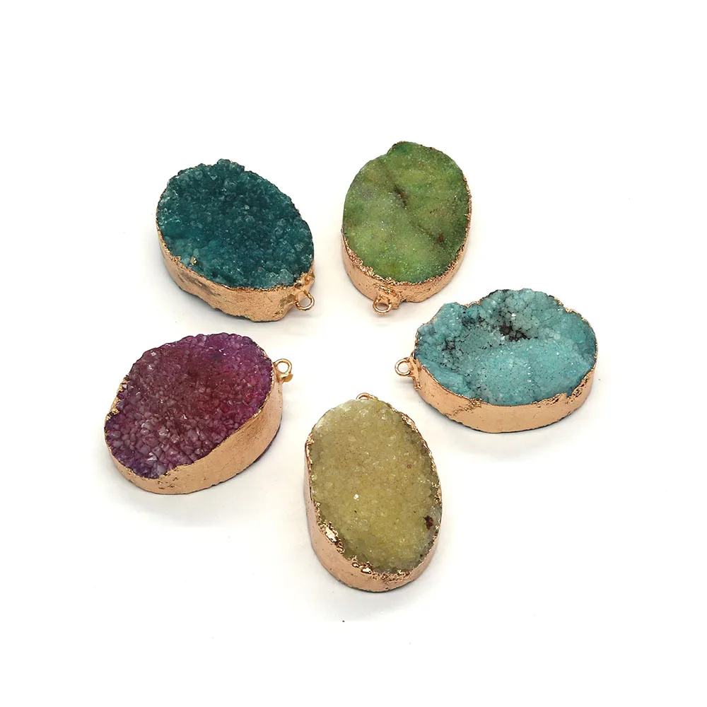 

Egg-shaped Druzy Crystal Pendants Natural Stone Fashion Jewelry DIY Handmade Making Necklaces Geometric Charms Accessories
