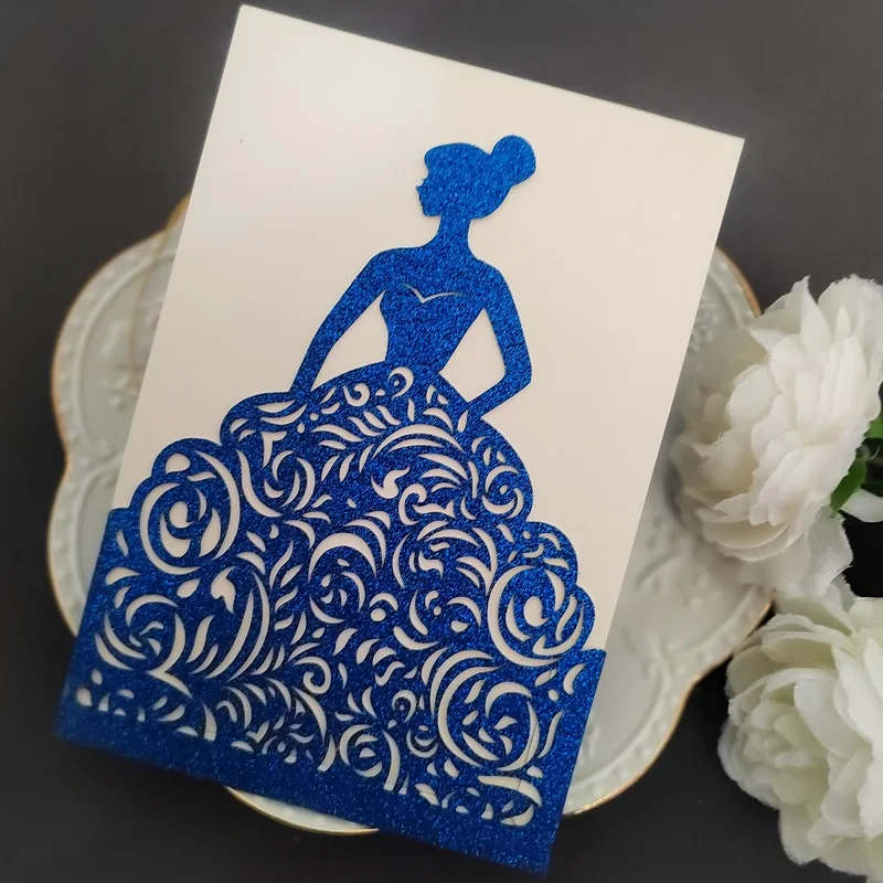 

50pcs Laser Cut Invitation Cards Pocket for Sweet 16 Birthday Invite Quinceañera Party Invite XV Años Quince Bridal Engagement