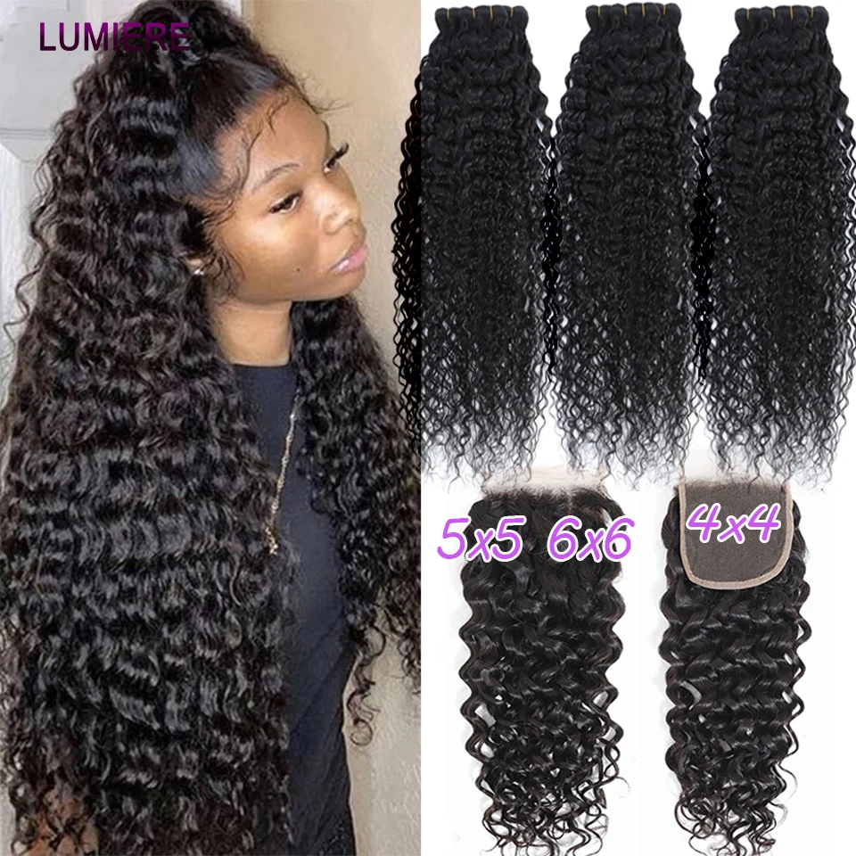 

32 38 40inch Water Wave Bundles with Closure 5x5 6x6 HD Peruvian Hair Weave Bundles with Frontal 6X6 HD Transparent Lace Closure
