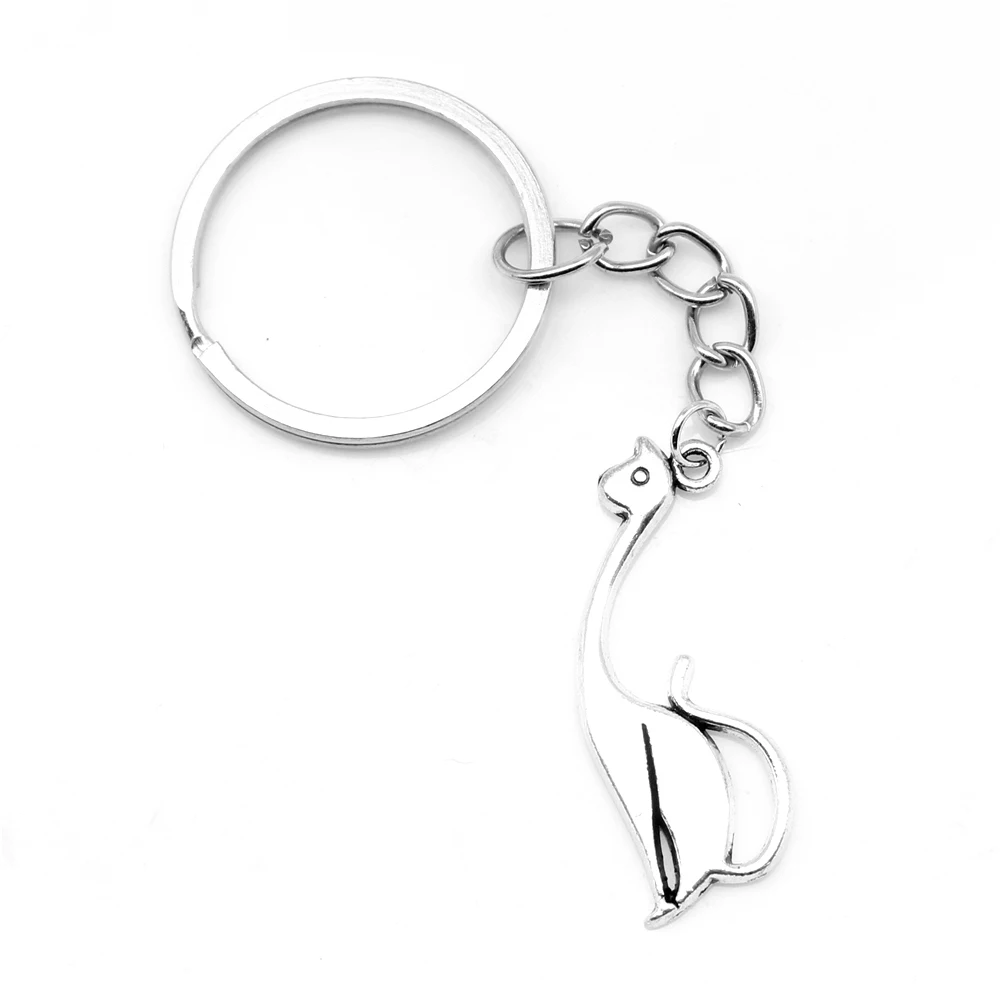 

1pcs Antique Silver Color 14x37mm Cat Keychain Handmade Jewerly Diy