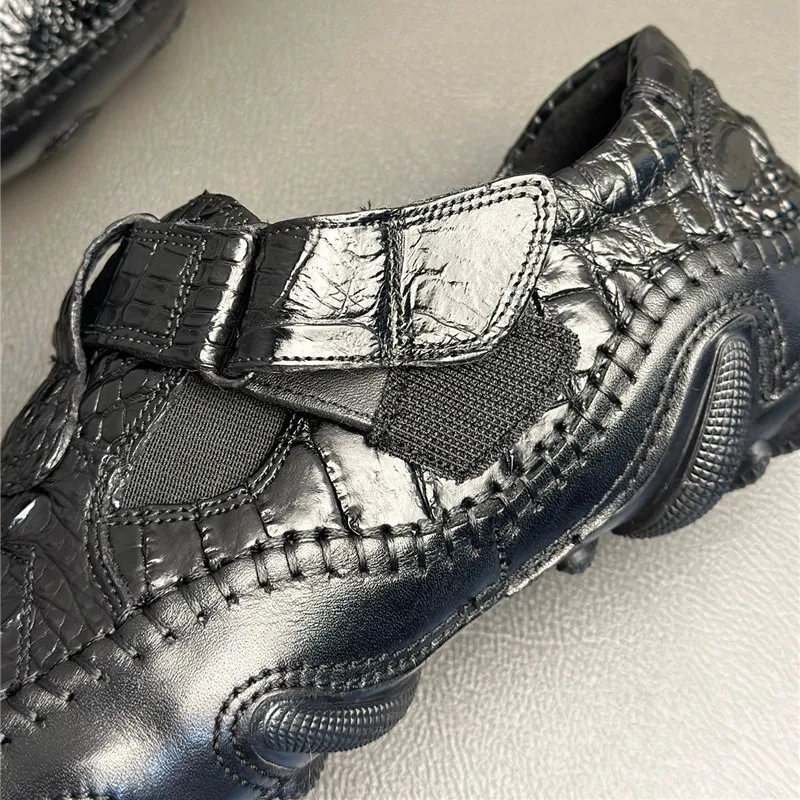 Экзотические мужские туфли из натуральной крокодиловой кожи мягкие черные
