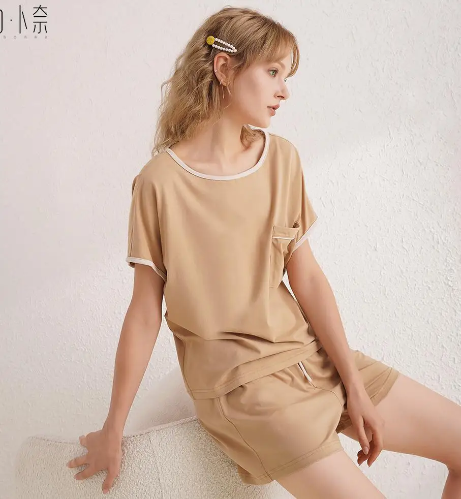 

2022 Summer New Pure Cotton Pajamas Pullover Women's Casual Home Wear Short Sleeved Shorts Set Loose Version Can Be Worn Out