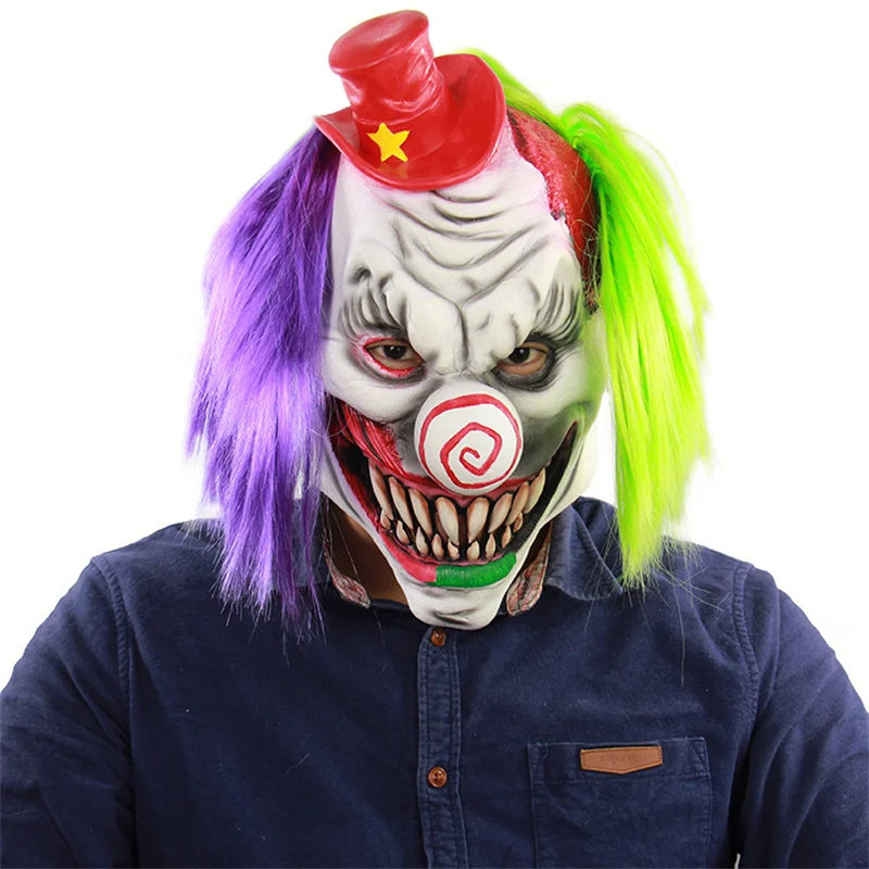 

Ужасная латексная маска клоуна страшная гримаса для взрослых на всю голову для Хэллоуина маскарадный костюм для вечеринки Косплей маскарадное платье реквизит