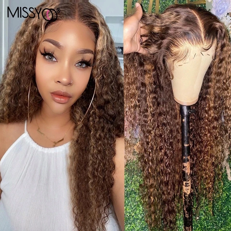 

26 Inch Honey Blonde Ombre Curly Colored 13x4 Lace Front Human Hair Wig For Women Brazilian Highlight Curly Wigs Pre-plucked
