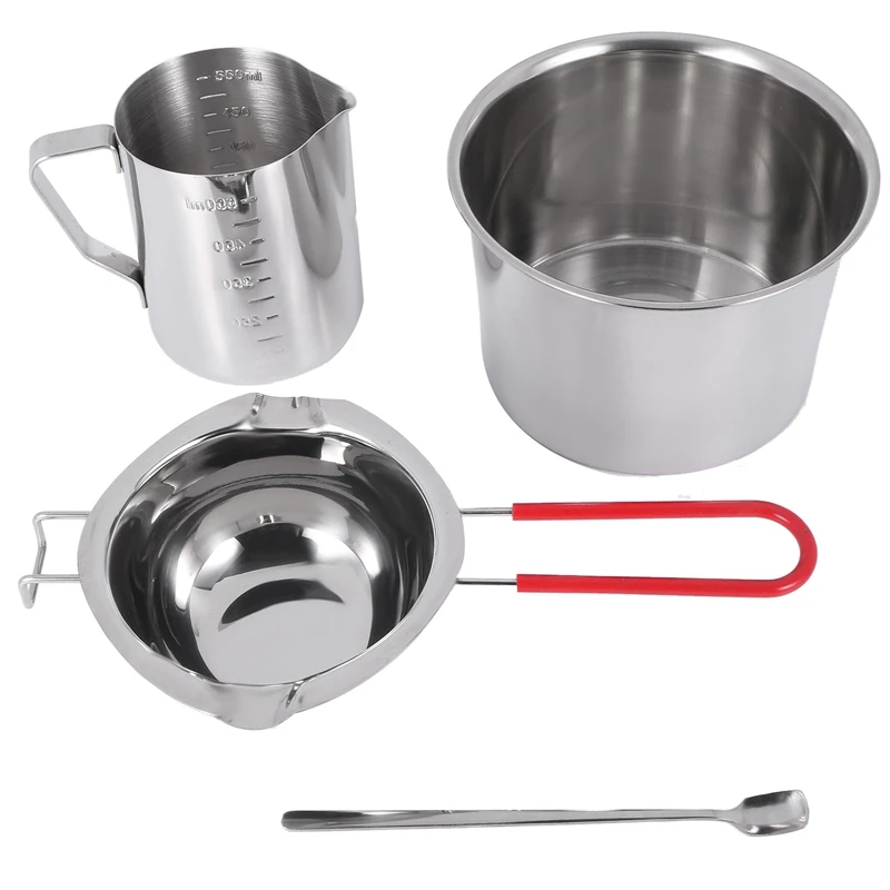 

4 Set Stainless Steel Double Boiler Long Handle Wax Melting Pot, Pitcher & Mixing Spoon Candle Soap Making, DIY Scented Candle H