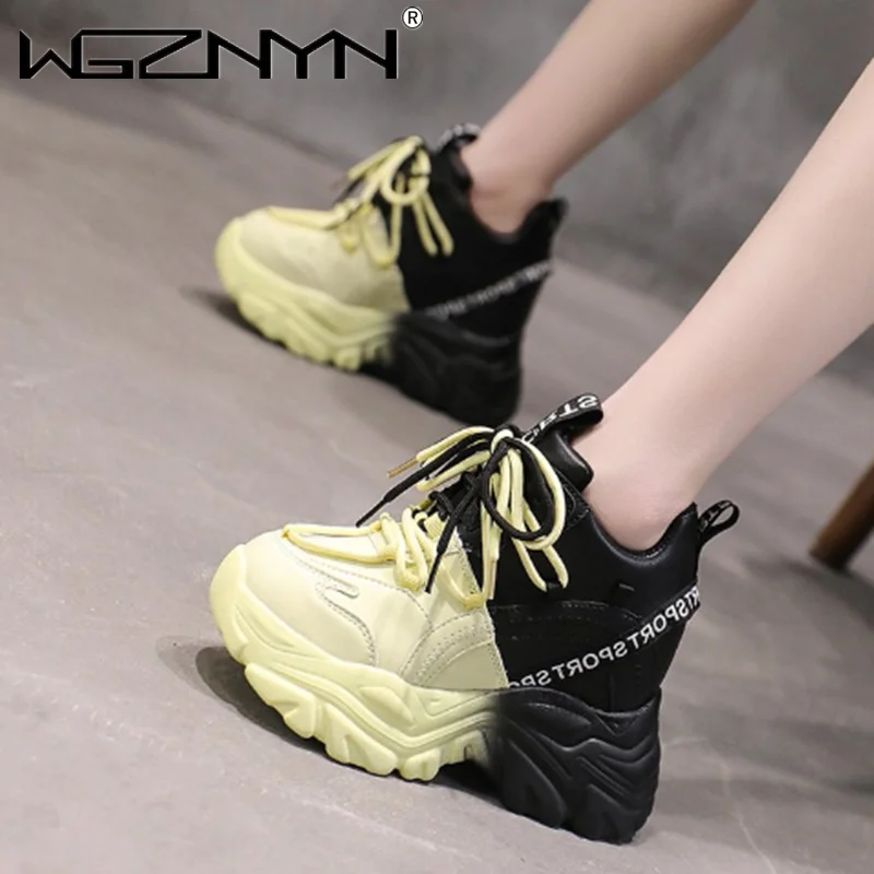 

Women's High Platform Chunky Sneakers Woman 2023 Fashion Women Lace-Up Wedge Sports Shoes Pink White Sneaker Tennis Elegant Shoe