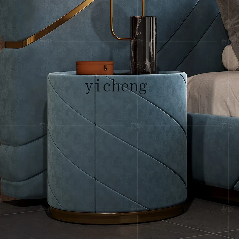 Звс. Легкая роскошная прикроватная тумбочка из кожи модная мраморная для спальни