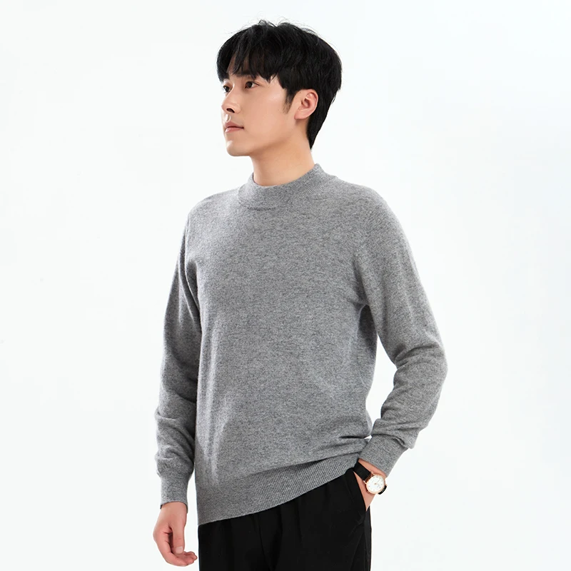 Мужской трикотажный пуловер средней плотности с длинным рукавом