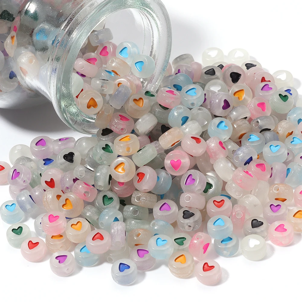 100 шт. 7x4 мм акриловые светящиеся бусины цвета сердца любви круглые свободные