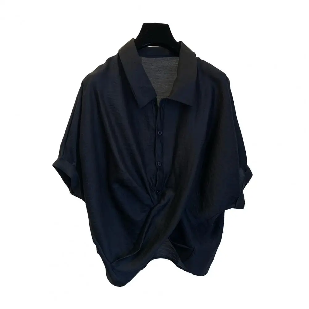 

Cross Irregular Design Shirt Women Loose Shirt Stylish Women's Cross Irregular Lapel Shirt Batwing Sleeves Single for Summer