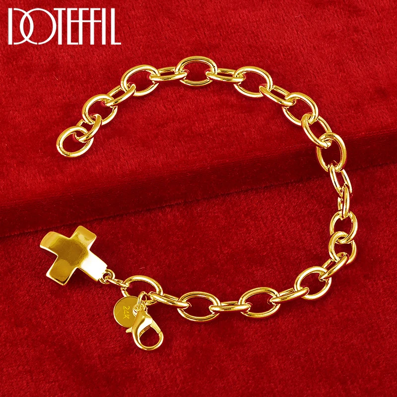 DOTEFFIL 18-каратное золото однотонный браслет с подвеской в виде креста для женщин и
