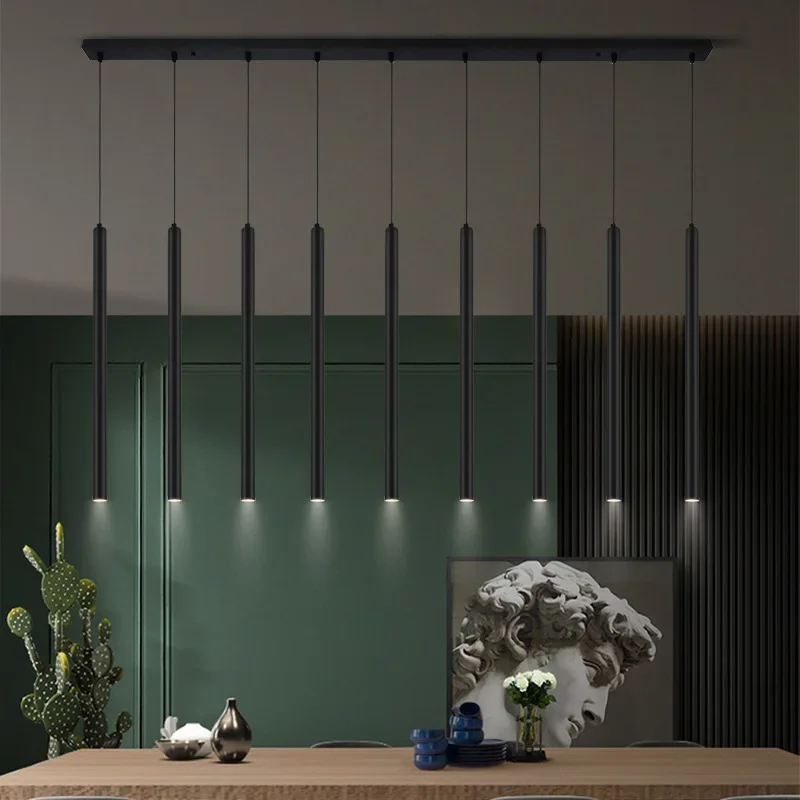 Современная Подвесная лампа линейные люстры с матовой черной отделкой и