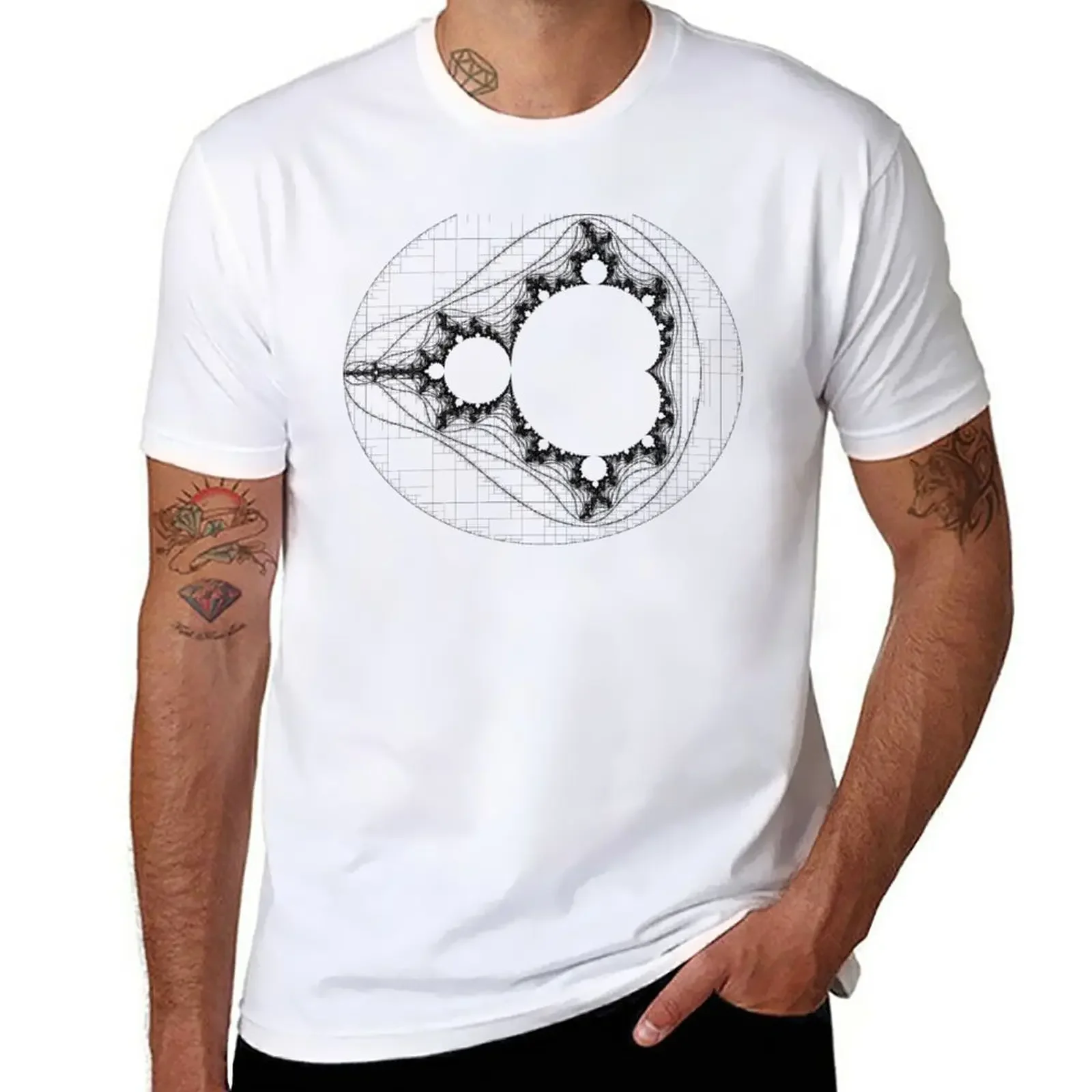 black - Linear Mandelbrot T-Shirt dla fanów sportu personalizuje męskie bawełniane koszulki