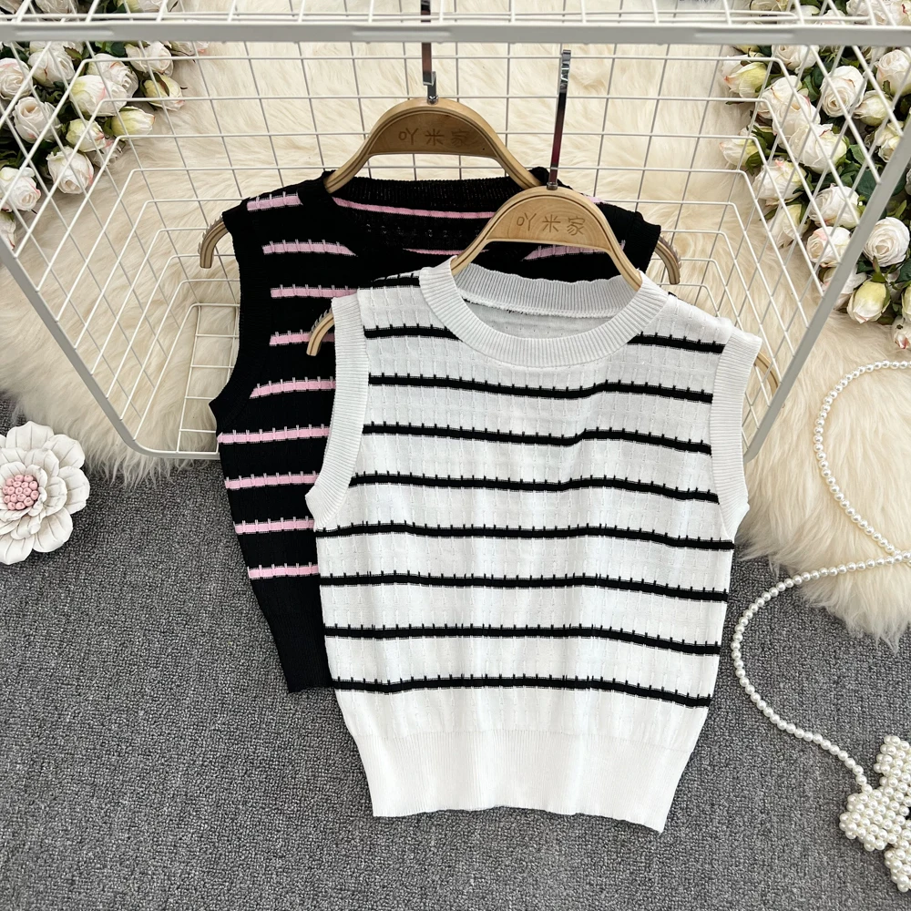 

Y2k Fashion Party Ribbed Sleeveless Tank Sexy Cami Basic Ropa De Mujer Women Vest Halter Street Style Striped Girl Ins Club Top