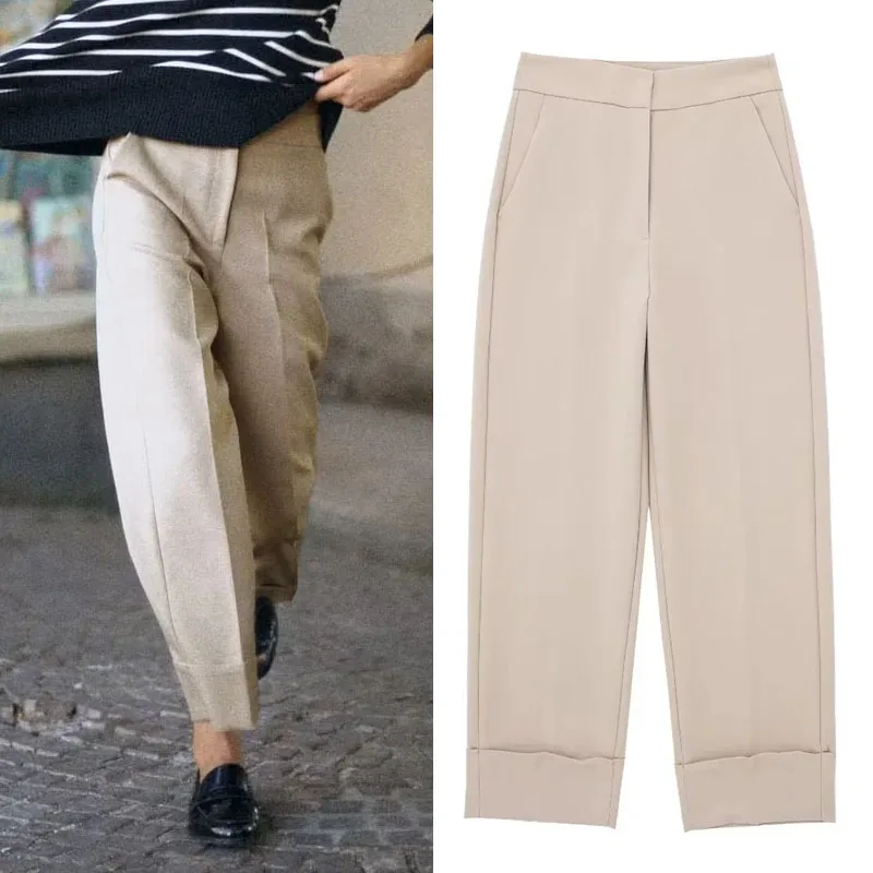 

Брюки женские прямые с завышенной талией и карманами, на осень