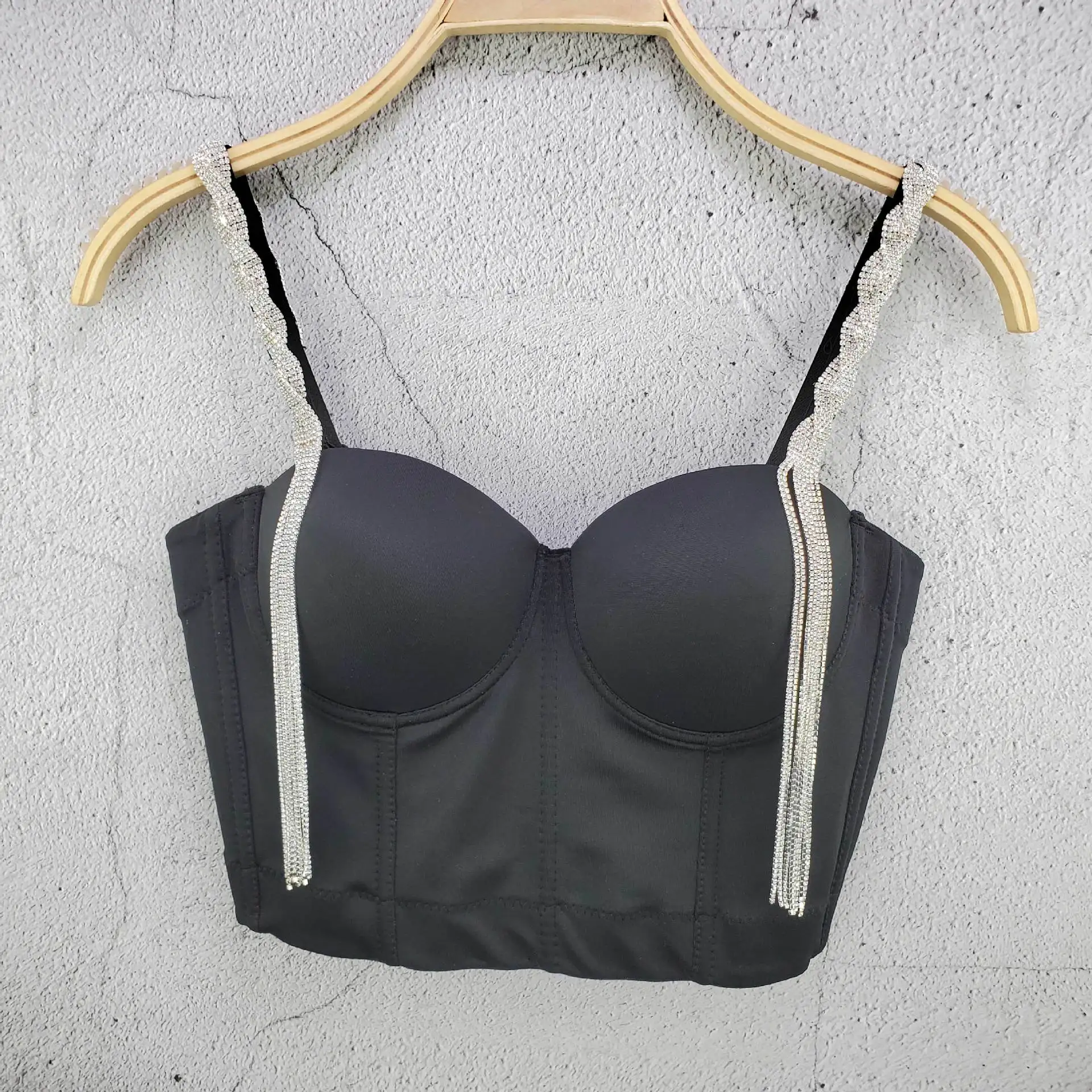 

3 Colors Women Sexy Designer Crystal Diamonds Tassel Black Red Whtie Cotton Camisole Tops 2021 High Street Short Camis Crop Tops