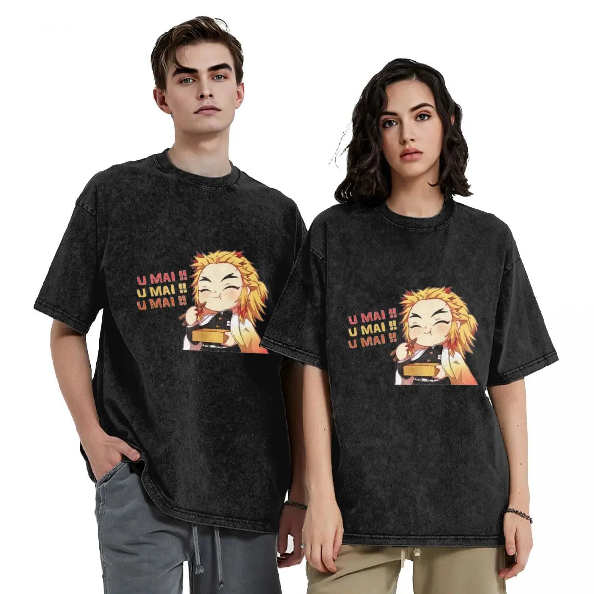 Футболка с принтом D-Demon S-Slayer унисекс Rengoku Umai Простые Летние Удобные футболки