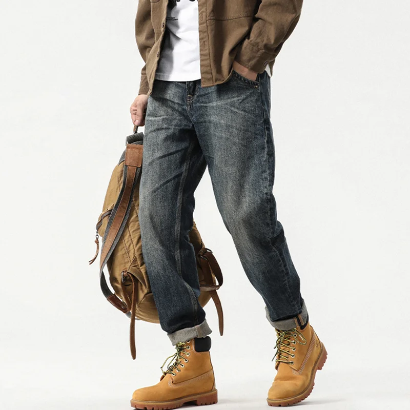 Streetwear Men 2022 Large Loose Broad Leg Blue Jeans Autumn and Winter New Pattern Recreational Straight Cylinder Trousers Femal