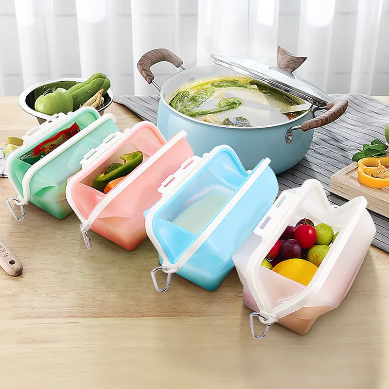 

Fresh-keeping Silicone Bag Silicone Food Bag Foldable Food Storage Bag Leak Proof Lock Bags Multifunction Kitchen Organizer
